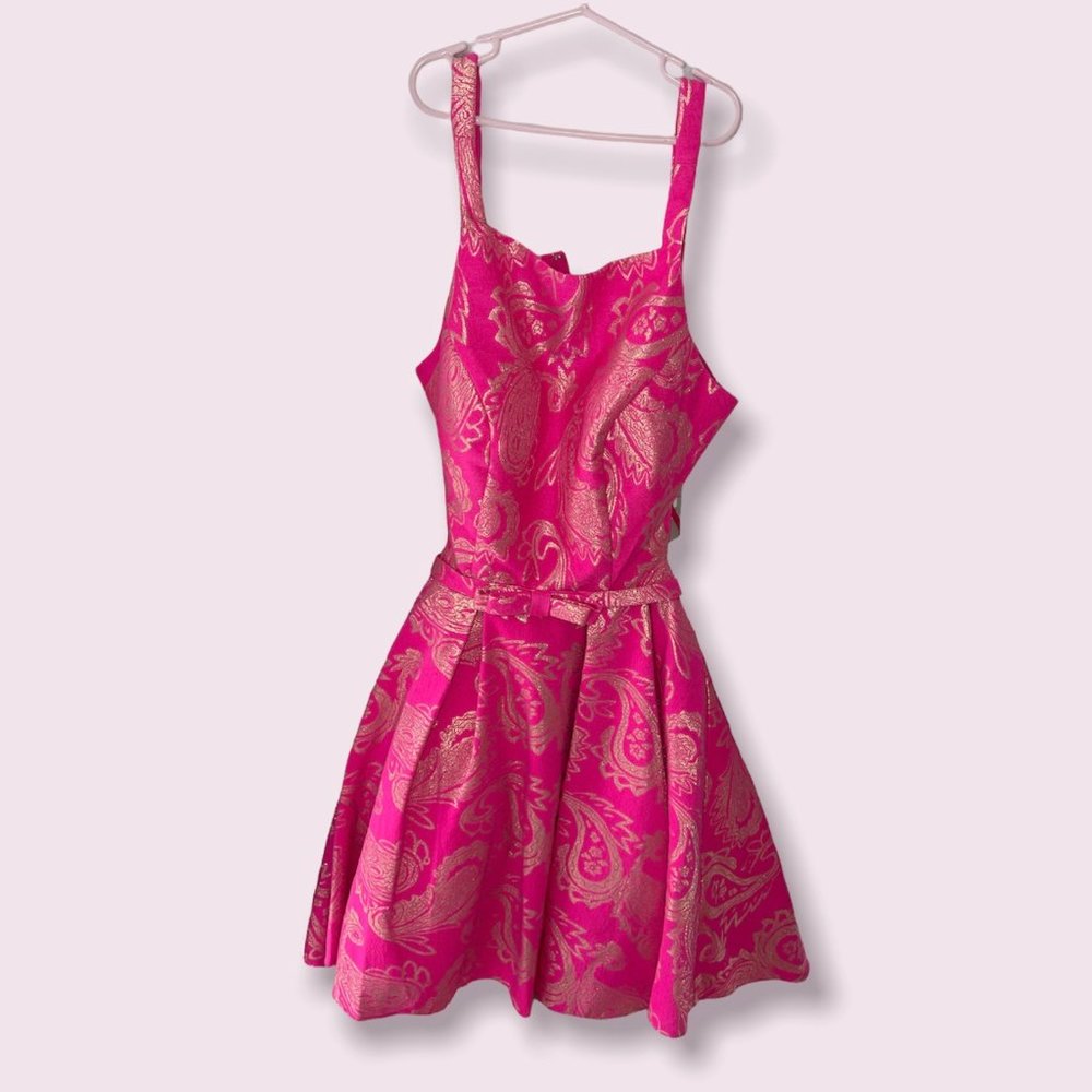 PROMGIRL Pink/ Gold Accent Open Back Prom Dress